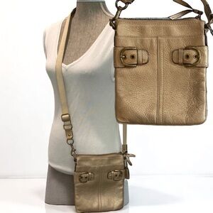 Coach Gold Metallic Crossbody Bag Leather Messenger Bag with Adjustable Strap